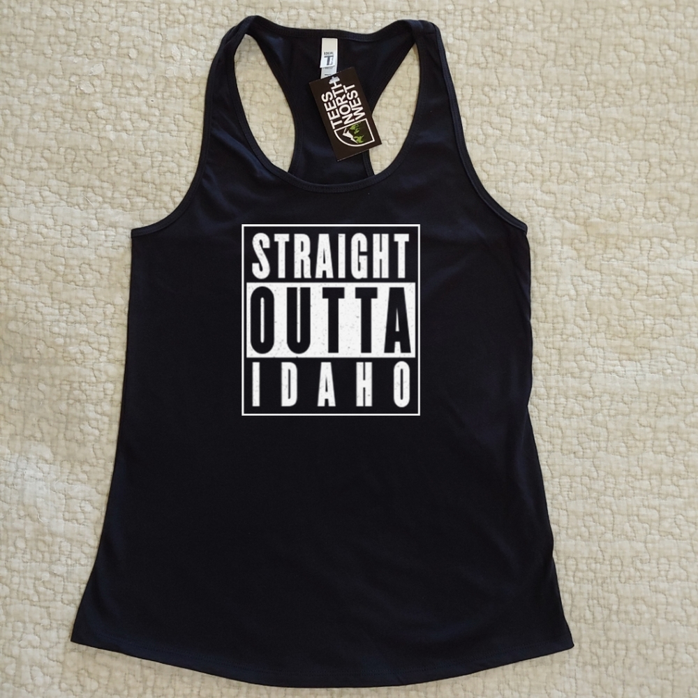 NWT Straight Outta Idaho, Tank, Various Sizes, Racerback, Black